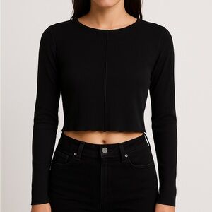 NWOT ZARA Viscose Long Sleeve Black Tee size Medium